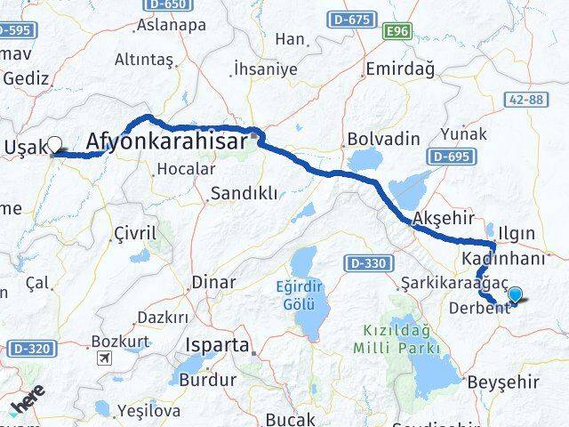 Konya Derbent Uşak Arası Kaç Km - Yol Haritası
