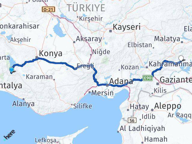 Konya Derebucak Adıyaman Arası Kaç Km - Yol Haritası
