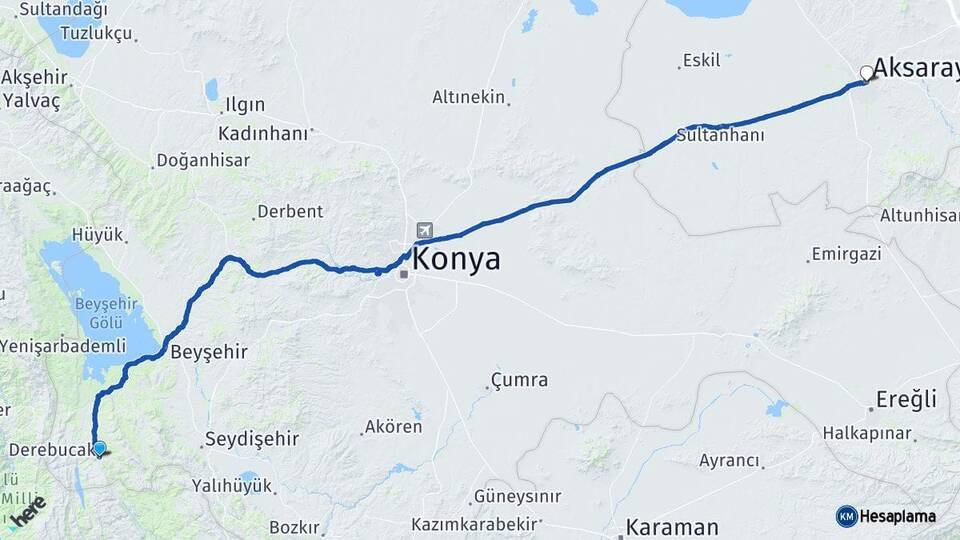 Konya Derebucak Aksaray Arası Kaç Km - Yol Haritası