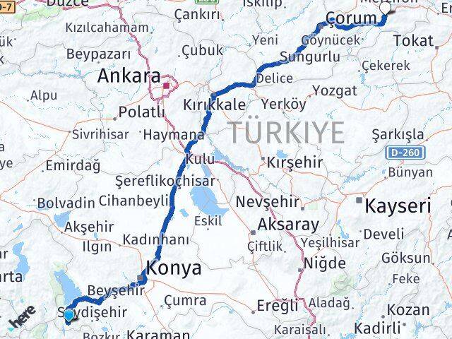 Konya Derebucak Amasya Arası Kaç Km - Yol Haritası