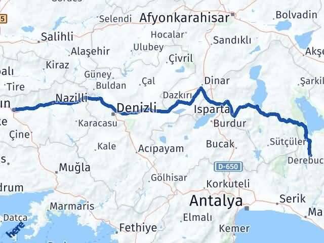 Konya Derebucak Aydın Arası Kaç Km - Yol Haritası