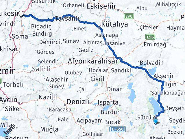 Konya Derebucak Balıkesir Arası Kaç Km - Yol Haritası