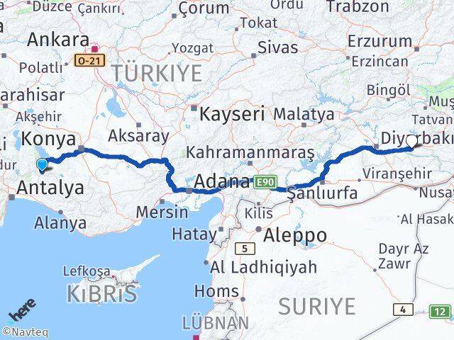 Konya Derebucak Batman Arası Kaç Km - Yol Haritası