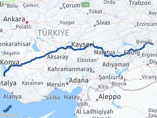 Konya Derebucak Bingöl Arası Kaç Km - Yol Haritası