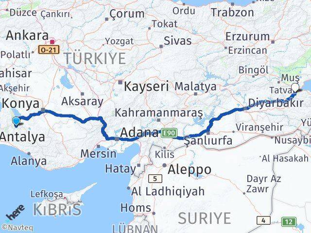 Konya Derebucak Bitlis Arası Kaç Km - Yol Haritası