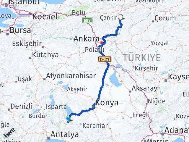 Konya Derebucak Çankırı Arası Kaç Km - Yol Haritası