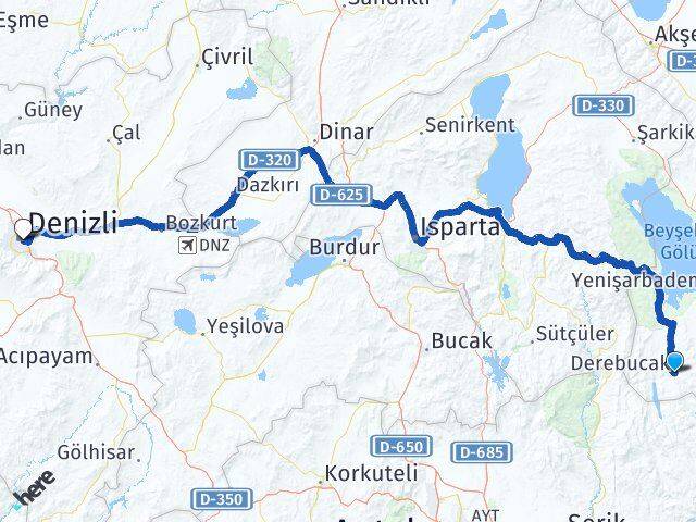 Konya Derebucak Denizli Arası Kaç Km - Yol Haritası