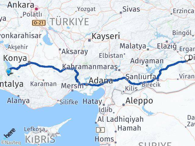 Konya Derebucak Diyarbakır Arası Kaç Km - Yol Haritası