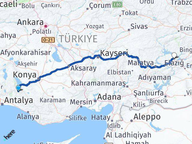 Konya Derebucak Elazığ Arası Kaç Km - Yol Haritası
