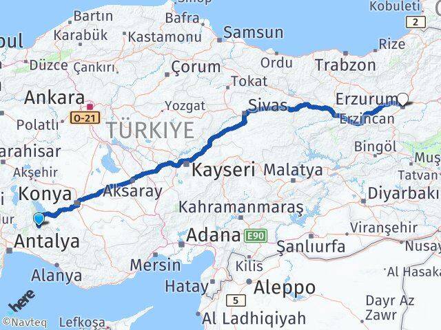 Konya Derebucak Erzurum Arası Kaç Km - Yol Haritası