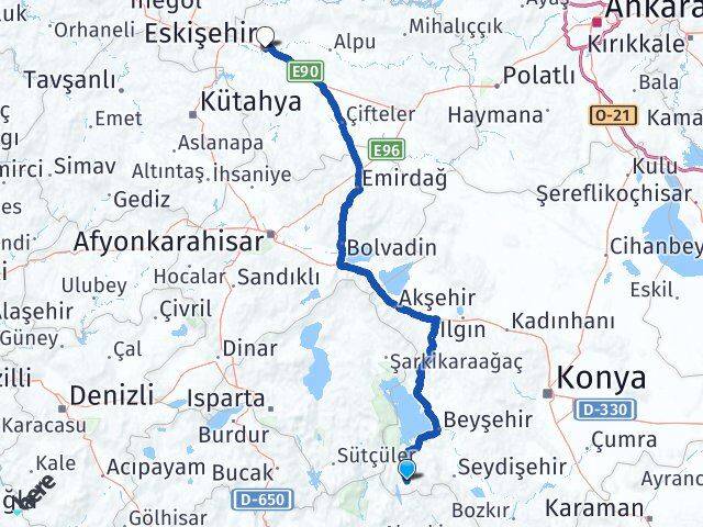 Konya Derebucak Eskişehir Arası Kaç Km - Yol Haritası
