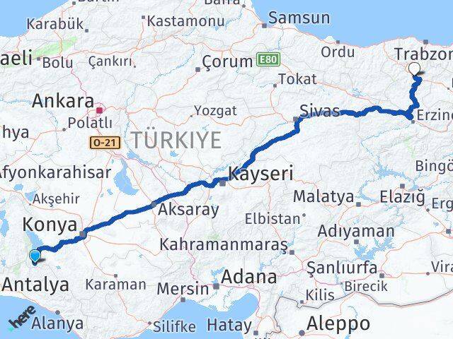 Konya Derebucak Gümüşhane Arası Kaç Km - Yol Haritası