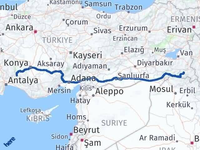 Konya Derebucak Hakkari Arası Kaç Km - Yol Haritası