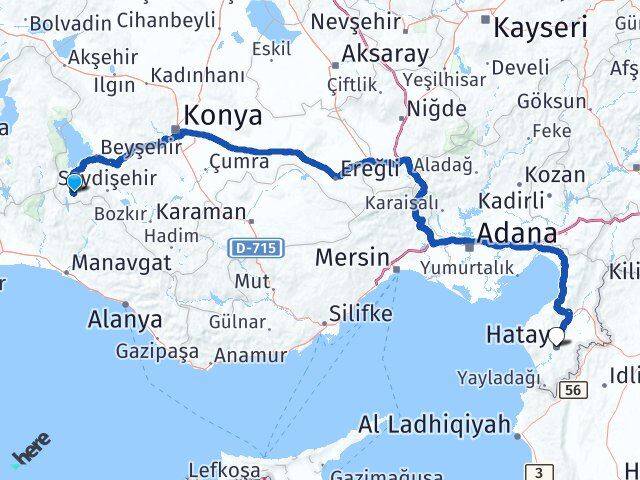 Konya Derebucak Hatay Arası Kaç Km - Yol Haritası