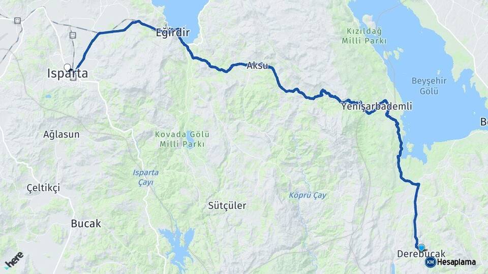 Konya Derebucak Isparta Arası Kaç Km - Yol Haritası