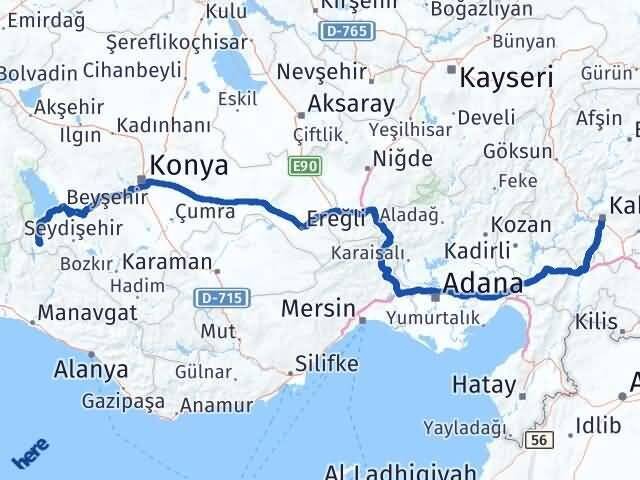 Konya Derebucak Kahramanmaraş Arası Kaç Km - Yol Haritası
