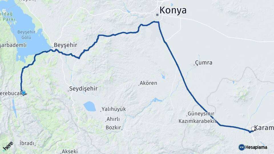 Konya Derebucak Karaman Arası Kaç Km - Yol Haritası