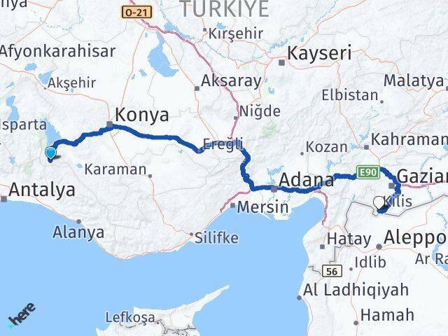 Konya Derebucak Kilis Arası Kaç Km - Yol Haritası