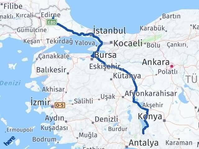 Konya Derebucak Kırklareli Arası Kaç Km - Yol Haritası