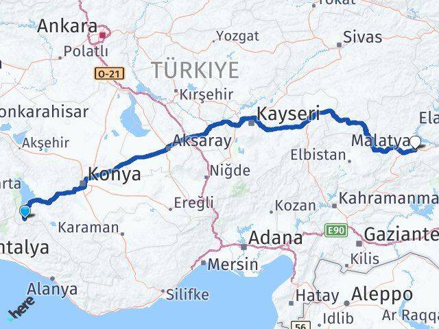 Konya Derebucak Malatya Arası Kaç Km - Yol Haritası