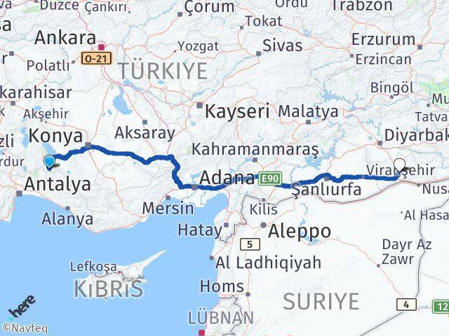 Konya Derebucak Mardin Arası Kaç Km - Yol Haritası