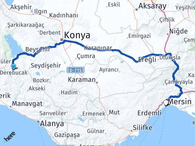 Konya Derebucak Mersin Arası Kaç Km - Yol Haritası