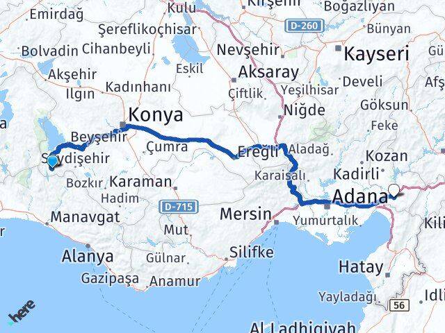 Konya Derebucak Osmaniye Arası Kaç Km - Yol Haritası