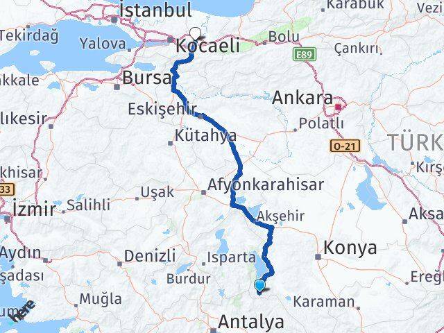 Konya Derebucak Sakarya Arası Kaç Km - Yol Haritası