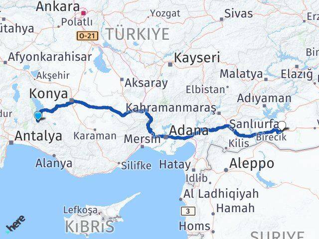 Konya Derebucak Şanlıurfa Arası Kaç Km - Yol Haritası