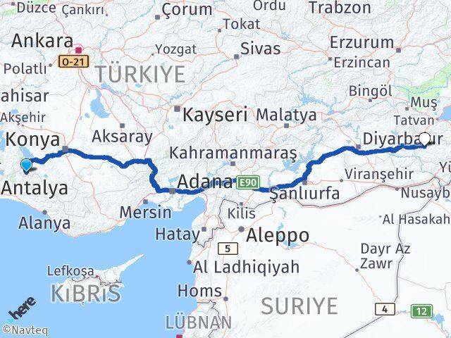 Konya Derebucak Siirt Arası Kaç Km - Yol Haritası