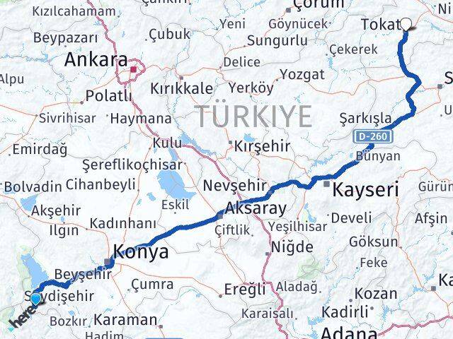 Konya Derebucak Tokat Arası Kaç Km - Yol Haritası