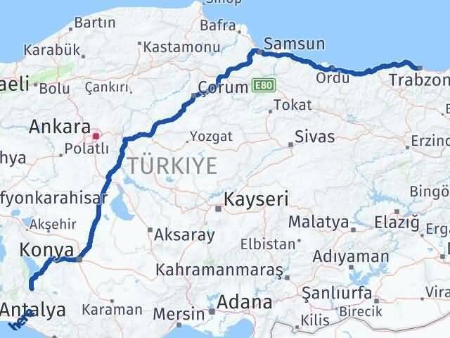 Konya Derebucak Trabzon Arası Kaç Km - Yol Haritası