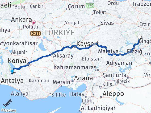 Konya Derebucak Tunceli Arası Kaç Km - Yol Haritası