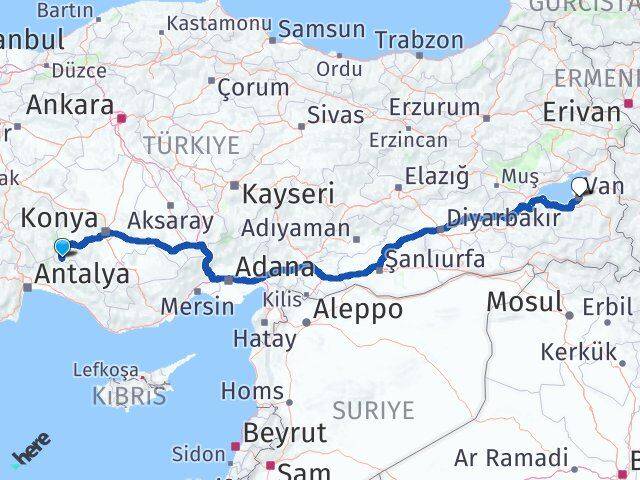 Konya Derebucak Van Arası Kaç Km - Yol Haritası