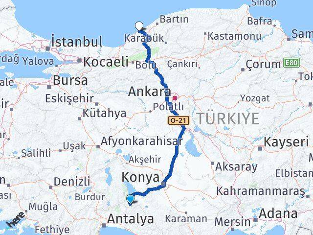 Konya Derebucak Zonguldak Arası Kaç Km - Yol Haritası
