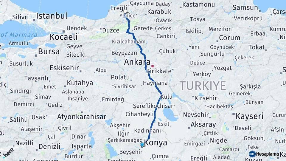 Konya Devrek Zonguldak Arası Kaç Km - Yol Haritası