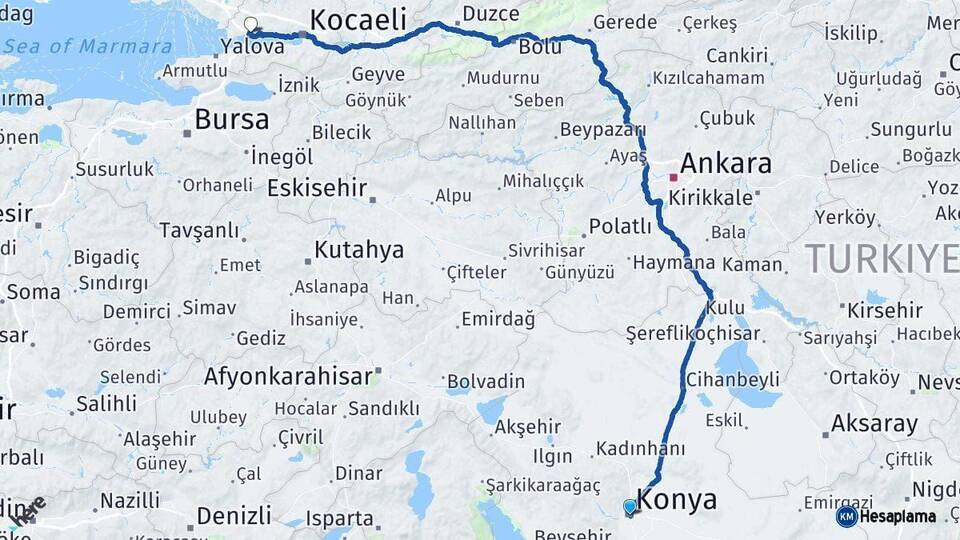 Konya Dilovası Kocaeli Arası Kaç Km - Yol Haritası