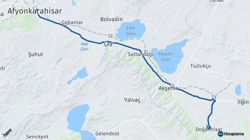 Konya Doğanhisar Afyonkarahisar Arası Kaç Km - Yol Haritası