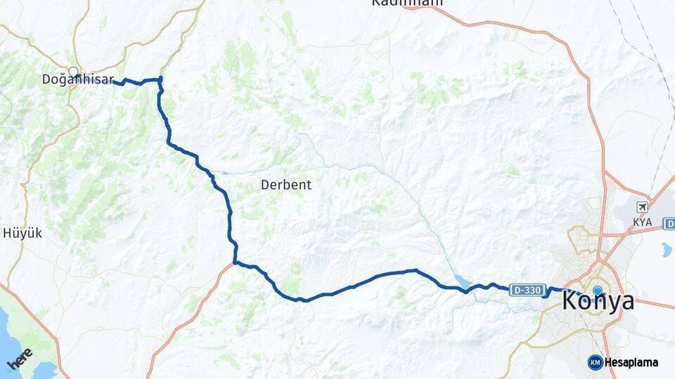 Konya Doğanhisar Arası Kaç Km - Yol Haritası