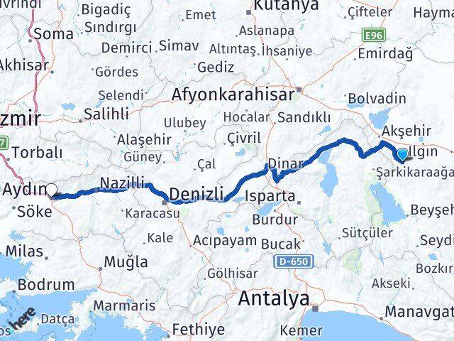 Konya Doğanhisar Aydın Arası Kaç Km - Yol Haritası
