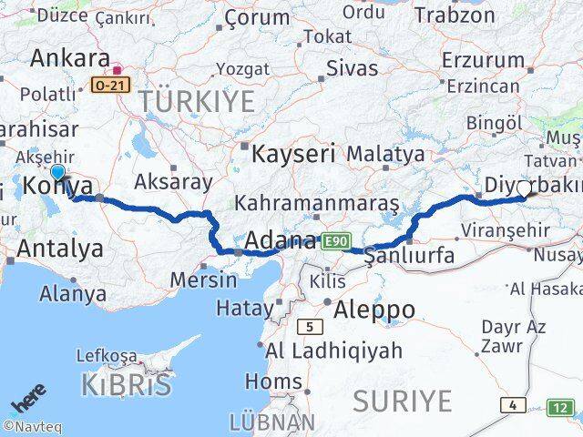 Konya Doğanhisar Batman Arası Kaç Km - Yol Haritası