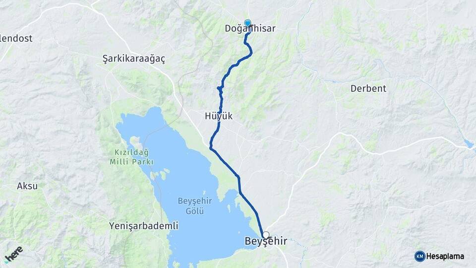 Konya Doğanhisar Beyşehir Arası Kaç Km - Yol Haritası