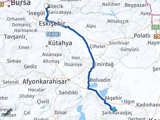 Konya Doğanhisar Bilecik Arası Kaç Km - Yol Haritası