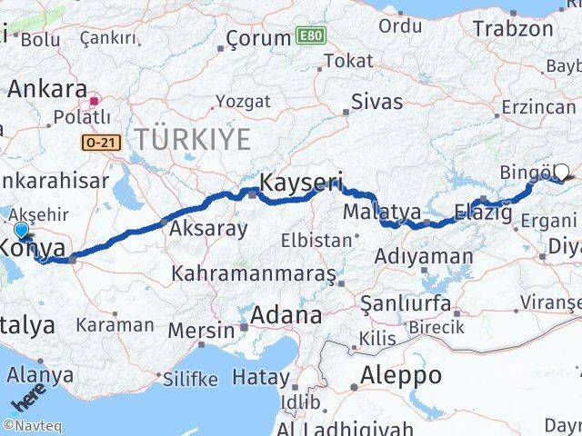 Konya Doğanhisar Bingöl Arası Kaç Km - Yol Haritası
