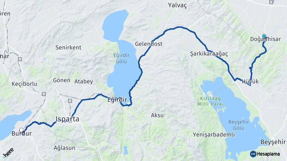 Konya Doğanhisar Burdur Arası Kaç Km - Yol Haritası