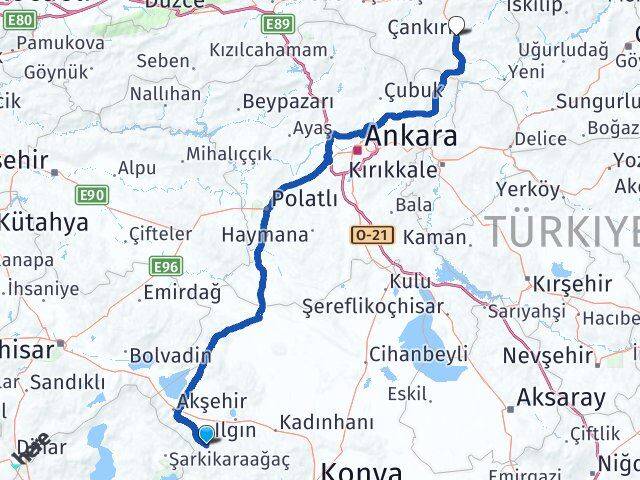 Konya Doğanhisar Çankırı Arası Kaç Km - Yol Haritası