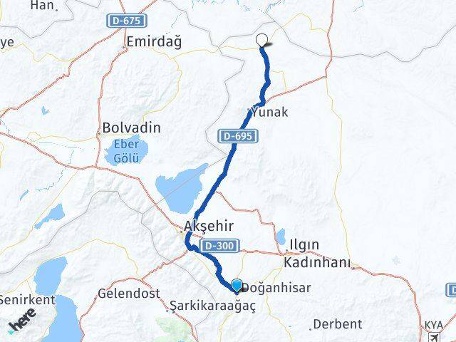 Konya Doğanhisar Çeltik Arası Kaç Km - Yol Haritası