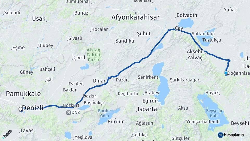 Konya Doğanhisar Denizli Arası Kaç Km - Yol Haritası
