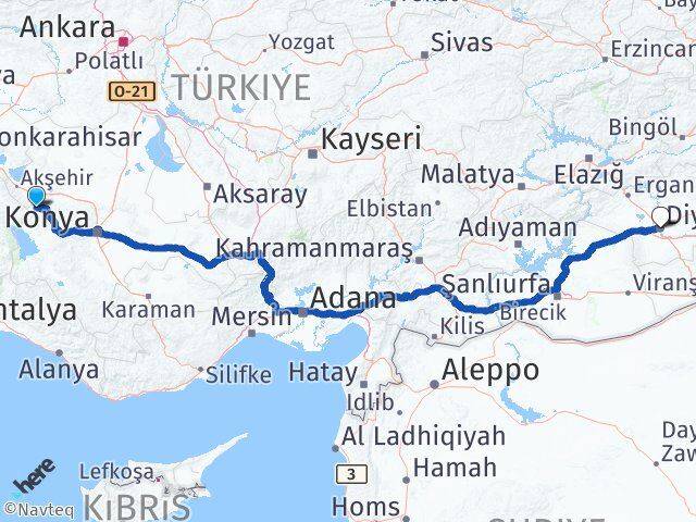 Konya Doğanhisar Diyarbakır Arası Kaç Km - Yol Haritası