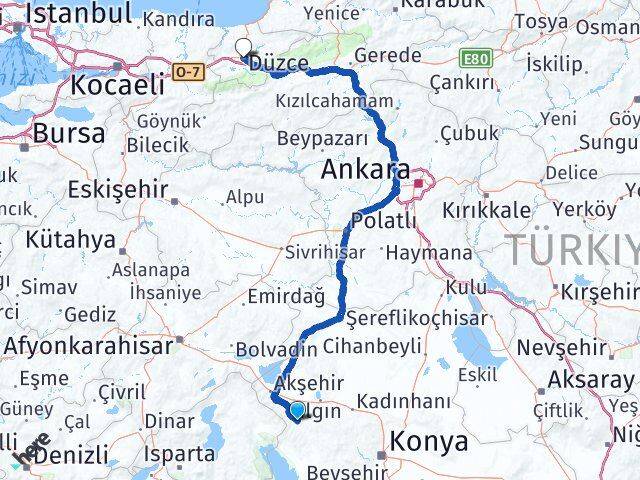 Konya Doğanhisar Düzce Arası Kaç Km - Yol Haritası